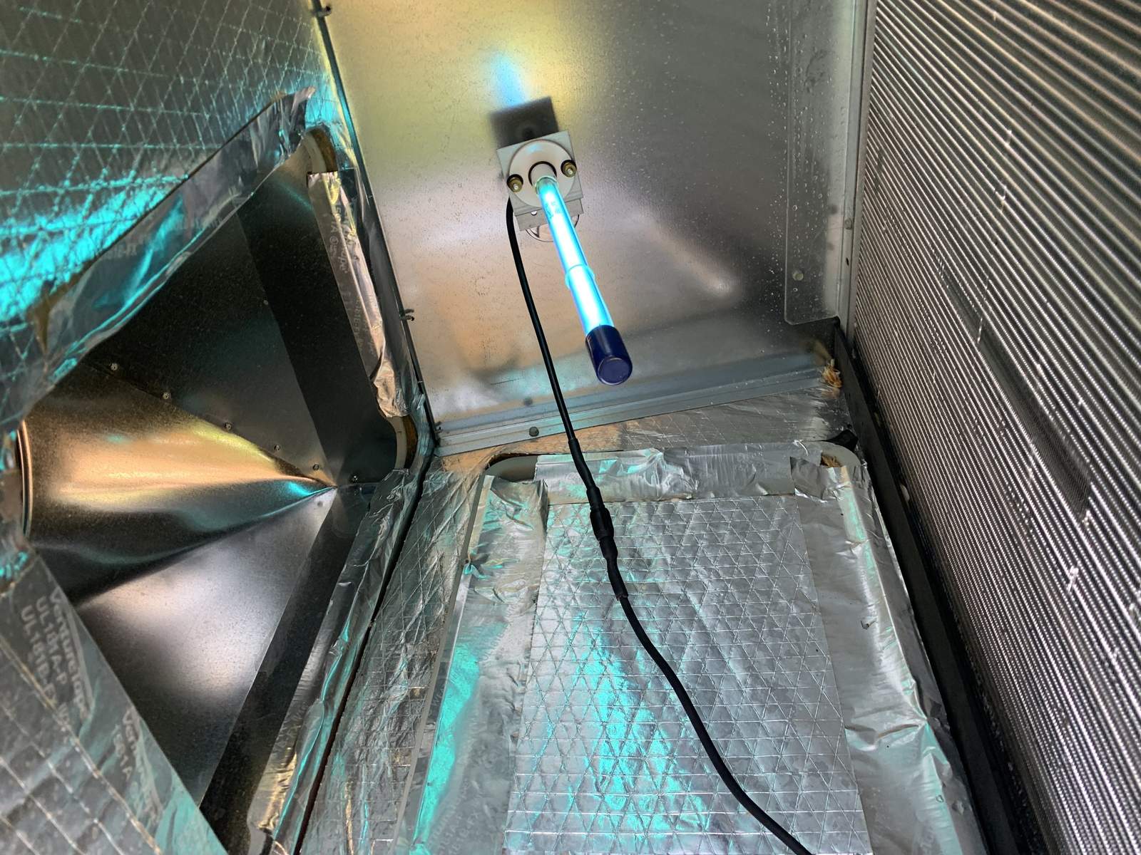 UV light installed inside an air handler cabinet