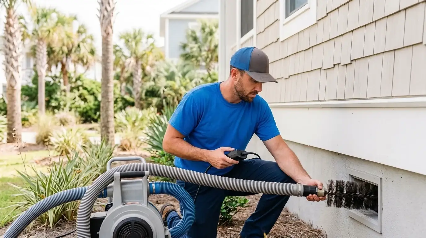 HVAC technician arriving for dryer vent cleaning service